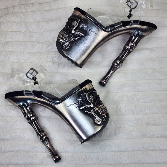 Pewter Skull & Bones Red LED Platform 8" Heels Pole Shoes Vortex - Picture 1 of 11